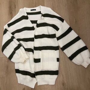 Striped White and Green Women’s Cardigan